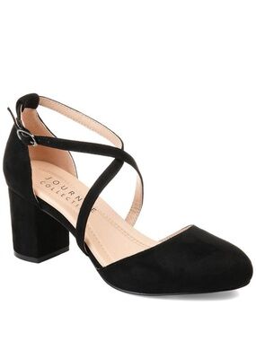 Journee Collection Fosters Black Suede Crisscross Block Heel Pump Size 9